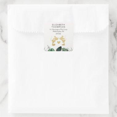 Mickey & Minnie | Tropical Faux Gold  Square Sticker