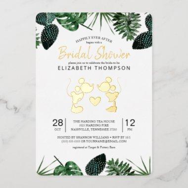 Mickey & Minnie | Tropical Gold Bridal Shower Foil Invitations
