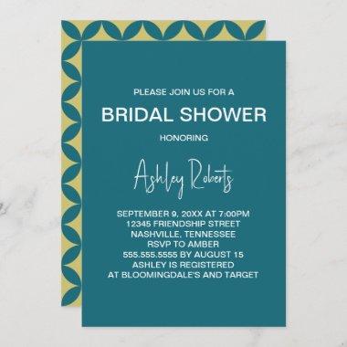 Mid-Century Modern Gold & Teal Mod Bridal Shower Invitations