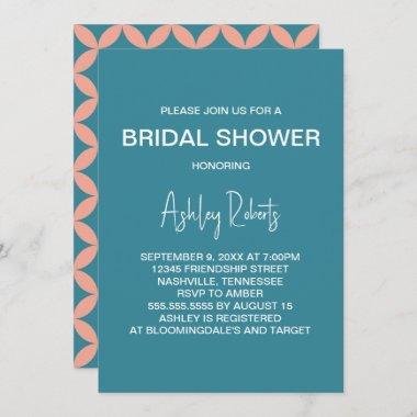 Mid-Century Modern Peach & Blue Mod Bridal Shower Invitations