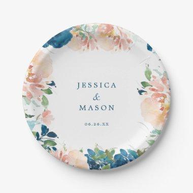 Midnight Blooms Floral Bridal Shower Paper Plate