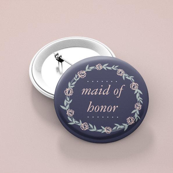 Midnight Blue, Blush Pink and Sage Maid of Honor Pinback Button