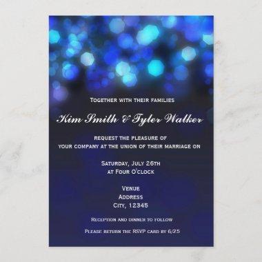 Midnight Blue Bokeh Light Sky Wedding Invitations