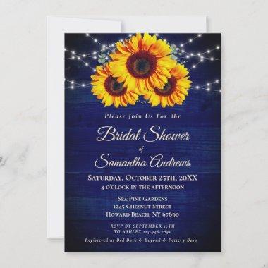 Midnight Blue Bridal Shower Sunflower String Light Invitations