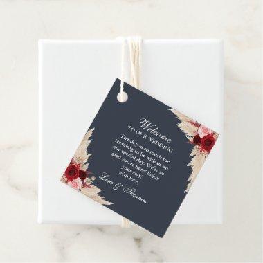 Midnight Blue Burgundy Roses Wedding Welcome Favor Tags