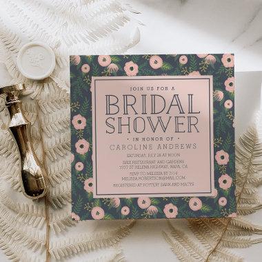 Midnight Blush Blooms Bridal Shower Invitations