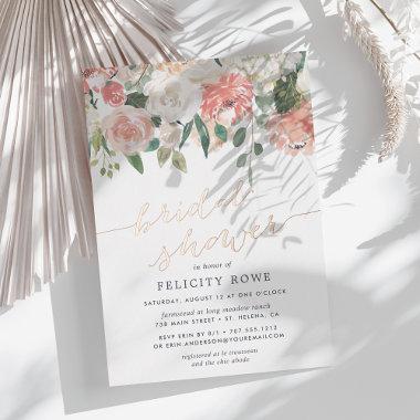 Midsummer Floral Elegant Watercolor Bridal Shower Foil Invitations