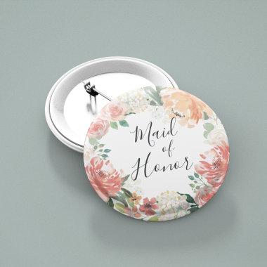 Midsummer Floral Maid of Honor Pinback Button