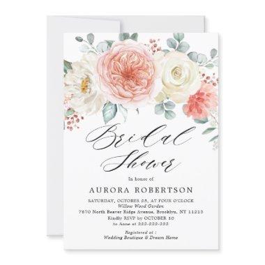 Midsummer Peach Pastel Pink Floral Bridal Shower Invitations