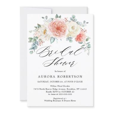 Midsummer Peach Powder Pink Floral Bridal Shower Invitations