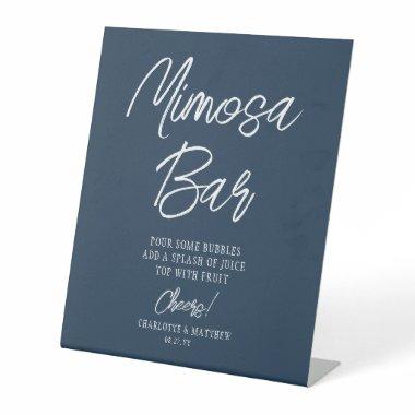 Mimosa Bar Cheers Modern Script Navy Blue Pedestal Sign
