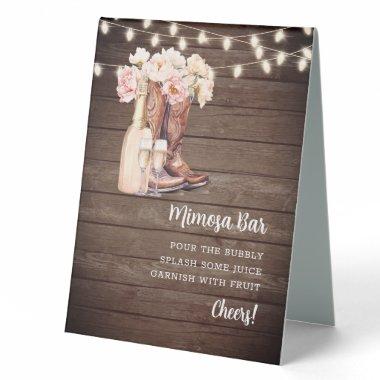 MIMOSA BAR Cowgirl Boots Champagne  Table Tent Sign