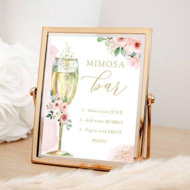 Mimosa Bar, Pink and Gold Flowers & Glass, Shower Poster
