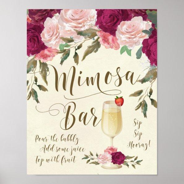 Mimosa Bar Wedding Sign Burgundy Pink