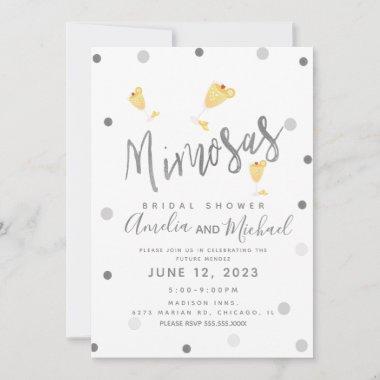 Mimosa Confetti Yellow Silver Bridal Shower Invitations