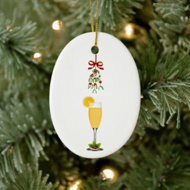 Mimosas and Mistletoe Christmas Ceramic Ornament
