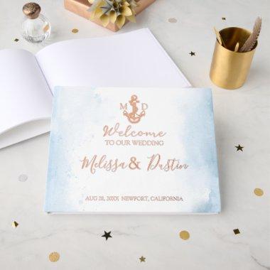 Minimal Beach Anchor Coastal Nautical Wedding Foil Foil Guest Book