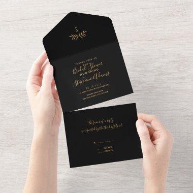 Minimal Black and Gold Branch Calligraphy Bridal All In One