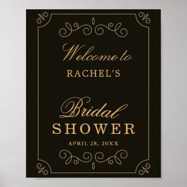 Minimal Black Gold Frame Borders Bridal Shower Poster