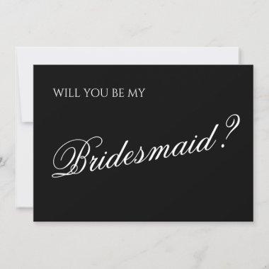 Minimal Black Script Bridesmaid Proposal Invitations