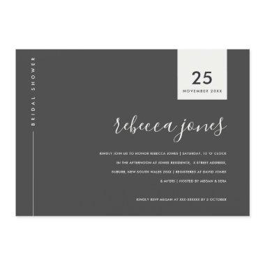 MINIMAL BLACK WHITE GREY TYPOGRAPHY BRIDAL SHOWER Invitations