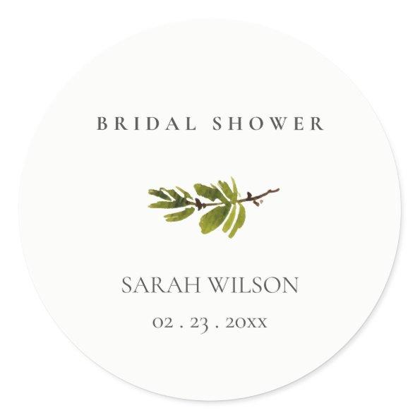 Minimal Black & White Pine Branch  Classic Round Sticker