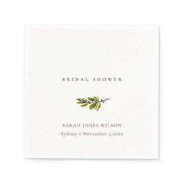 Minimal Black & White Pine Branch Bridal Shower Napkins