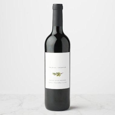 Minimal Black & White Pine Branch Bridal Shower Wine Label