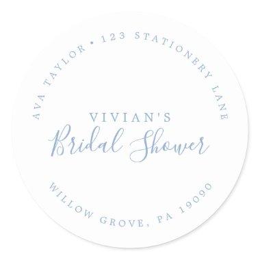 Minimal Blue Bridal Shower Circular Return Address Classic Round Sticker