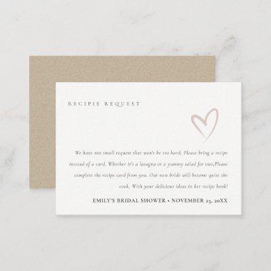 Minimal Blush Heart Bridal Shower Recipe Request Enclosure Invitations