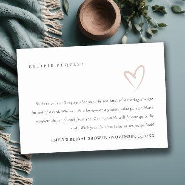 Minimal Blush Heart Bridal Shower Recipe Request Enclosure Invitations