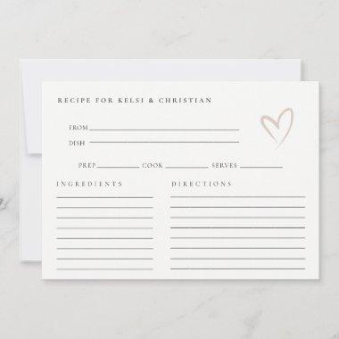 Minimal Blush Heart Bridal Shower Recipe Request Note Invitations