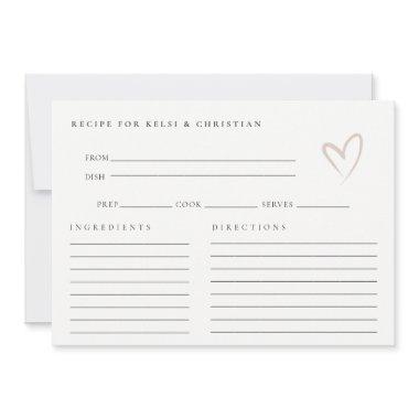 Minimal Blush Heart Bridal Shower Recipe Request Note Invitations