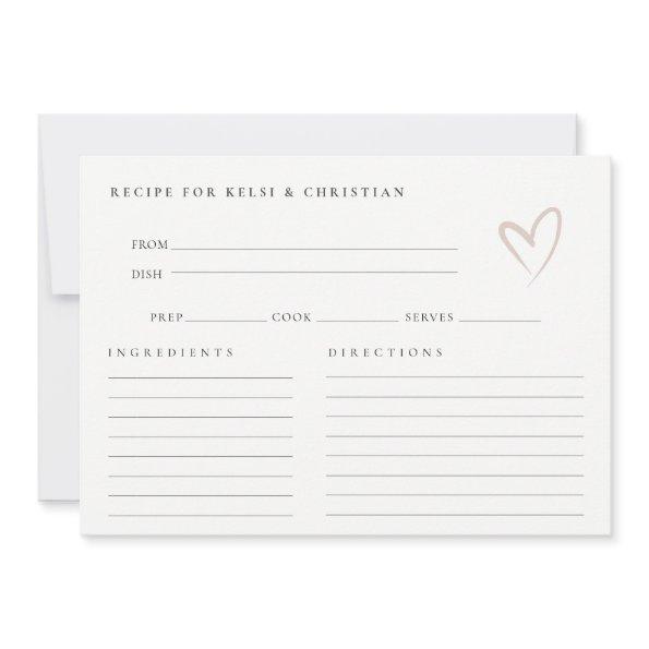 Minimal Blush Heart Bridal Shower Recipe Request Note Invitations