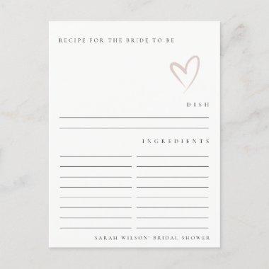 Minimal Blush Heart Bridal Shower Recipe Request PostInvitations