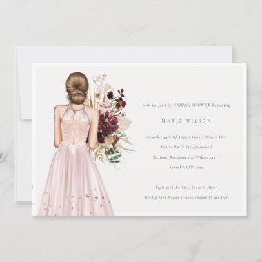 Minimal Blush Wedding Gown Bridal Shower Invite