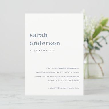Minimal Bold Grey Blue Typography Bridal Shower Invitations