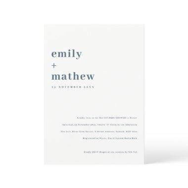 Minimal Bold Navy Blue Typography Couples Shower Invitations