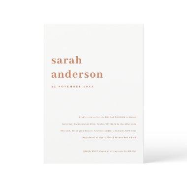 Minimal Bold Rust Orange Typography Bridal Shower Invitations