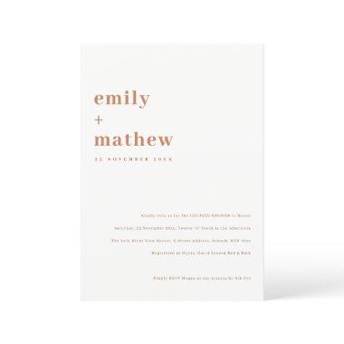 Minimal Bold Rust Orange Typography Couples Shower Invitations