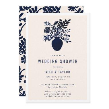 Minimal Botanical Boho Flowers Blue Wedding Shower