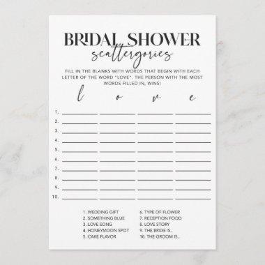 Minimal Bridal Shower Scattergories Game