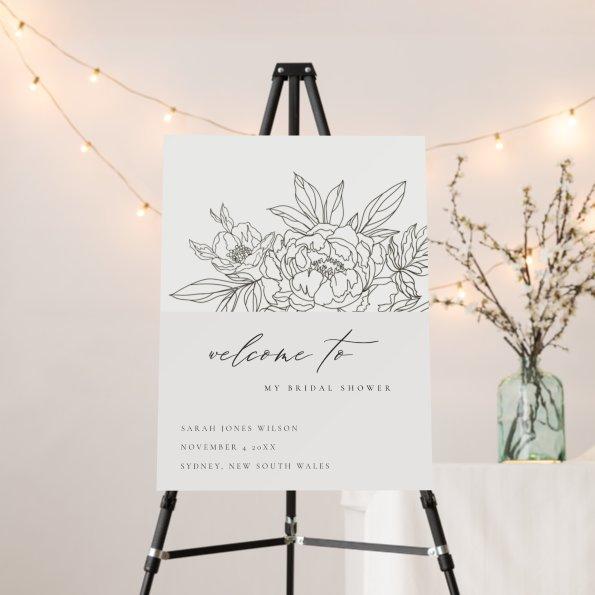 Minimal Brown Floral Sketch Bridal Shower Welcome Foam Board