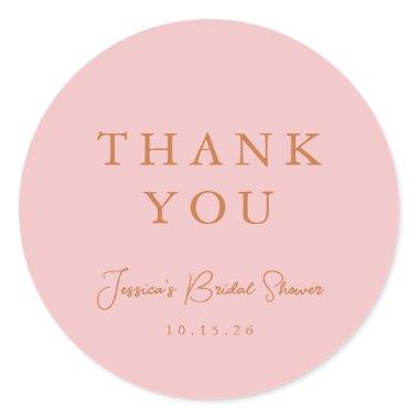 Minimal Calligraphy Pink Bridal Shower Thank You Classic Round Sticker