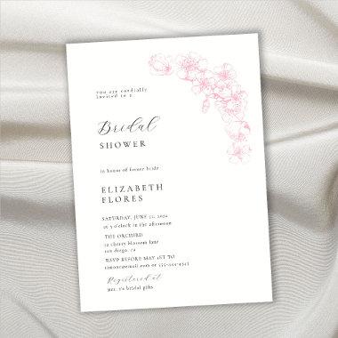 Minimal Cherry Blossom Pink Floral Bridal Shower Invitations