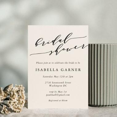 Minimal Classic Ivory Cream Script Bridal Shower Invitations