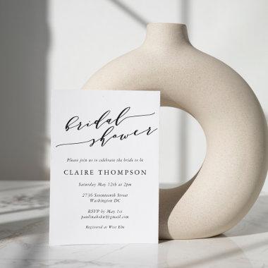 Minimal Classic White Black Script Bridal Shower Invitations