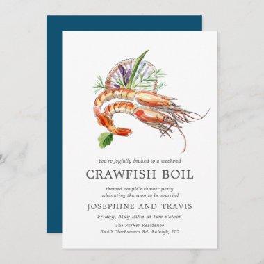 Minimal Crawfish Boil Couple's Shower Ocean Blue Invitations