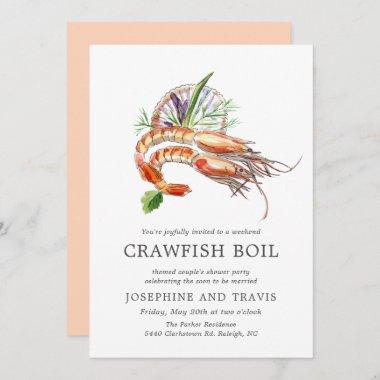 Minimal Crawfish Boil Couple's Shower Peach Coral Invitations