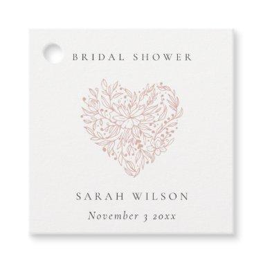 Minimal Dusky Blush Floral Heart Bridal Shower Favor Tags